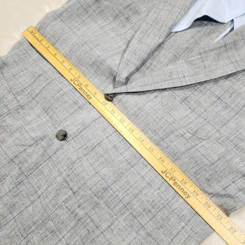 Banana Republic Linen Jacket Mens 42 Regular Gray Plaid Blazer 674506-00 Summer